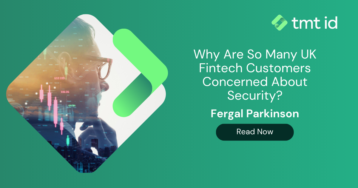 Promotional graphic for an article discussing uk fintech customers' concerns about security, featuring an overlay of a financial graph on a thoughtful individual's silhouette.