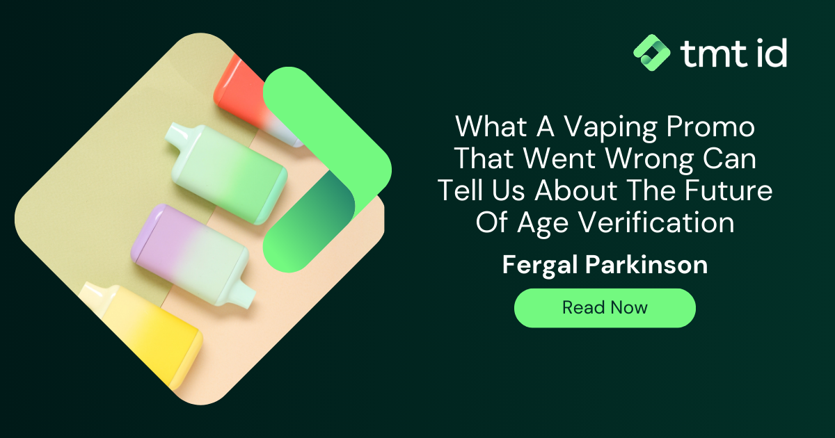 An infographic featuring vaping pods with a headline about the implications of a vape promotion failure for age verification.