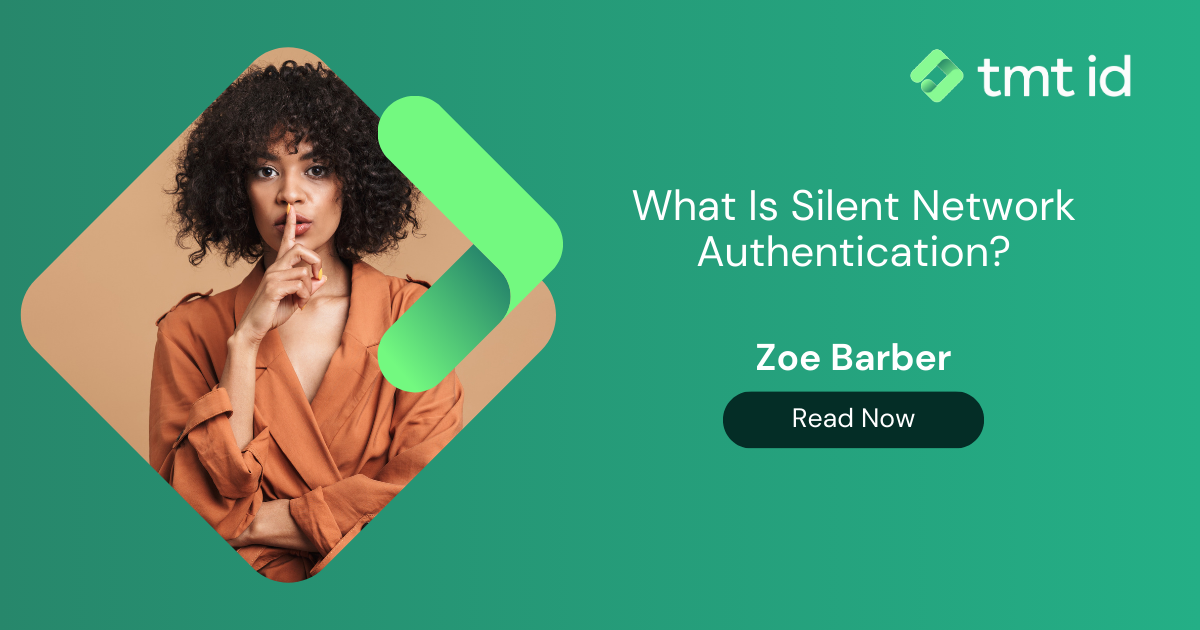 Woman gesturing silence alongside text about silent network authentication.