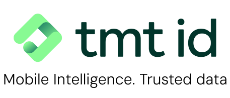 The image shows a logo featuring an abstract green icon next to the stylized text tmt id.